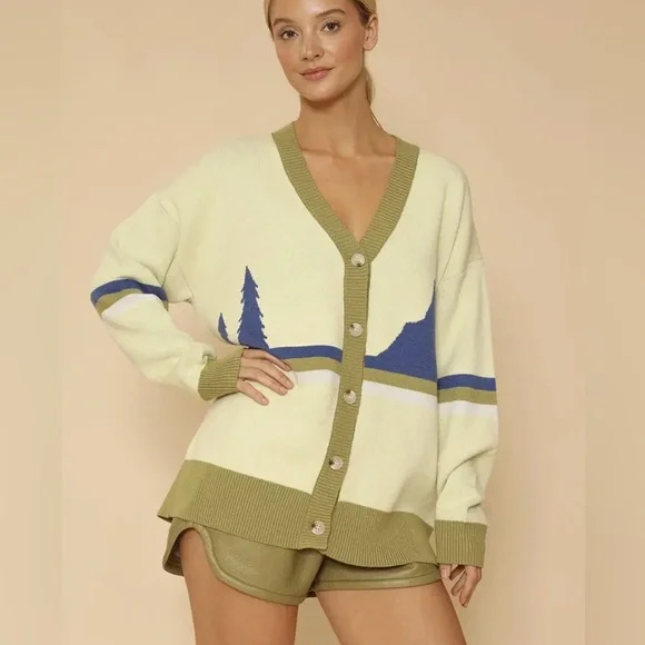 New nwt miss sparkling landscape mountain cardigan sweater M L ADORABLE - Picture 1 of 3